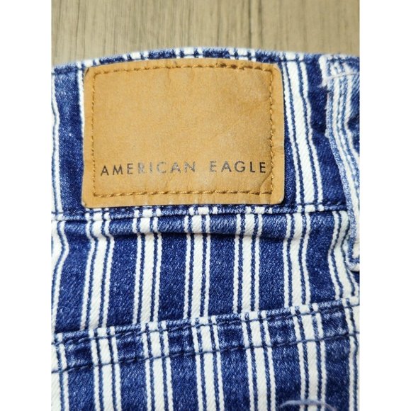American Eagle Next Level Stretch Shorts Size 2 Blue White High Rise 5 Pocket - Picture 10 of 10